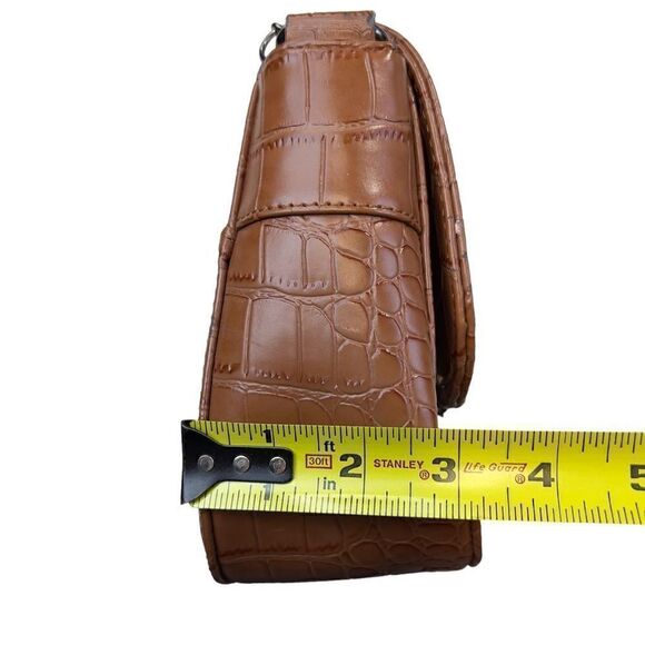 Code Sling Bag Women's Faux Animal Leather Metal Snap Brown Medium Shoulder Bag - Picture 6 of 13